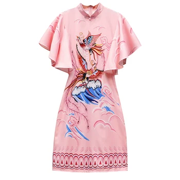 Naiste armas Hiina pluss suurus M-4XL kleit XXL XXXL 3XL XXXXL Elegantne Vintage cheongsam lahti suve poole slim Vabaaja roosa kleit 77729