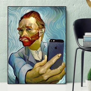 Naljakas Kunst Van Gogh Selfie Abstraktse Kunsti Lõuend Maali Elutuba, Magamistuba Cafe Internet Põhjamaade Stiilis Seina Art Pilt