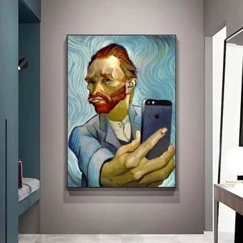 Naljakas Kunst Van Gogh Selfie Abstraktse Kunsti Lõuend Maali Elutuba, Magamistuba Cafe Internet Põhjamaade Stiilis Seina Art Pilt