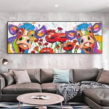 Naljakas Värvikas Abstraktne Lehm Õie Lõuend Maali Prindi Plakat Lapsed elutuba Dekoratiivse Seina Art Pilt Kodu Kaunistamiseks