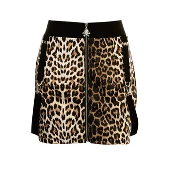 Neongirl Leopard Zip Kuni Gooti Rihm Seelikud Naiste Sexy Wild Elastne Kõrge Vöökoht Sirge Seksikas Miniskirts Kolju Streetwear 71424