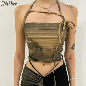 Nibber Vabaaja Retro Trükitud Naine Y2k Camisole 2021 Indie Esteetiline Varrukateta Lace Up Streetwear Silma Peal Gooti Tank Tops