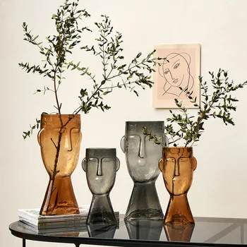 Nordic Glass Inimese Vaas Loomingulise Kunsti Nägu Värsked Lilled lillepott Konteiner Home Decor aed Käsitöö Tarvikud