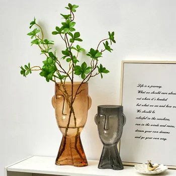 Nordic Glass Inimese Vaas Loomingulise Kunsti Nägu Värsked Lilled lillepott Konteiner Home Decor aed Käsitöö Tarvikud