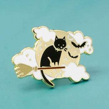 Nõid Must Kass Raske Emailiga Sõrmed Cute Cartoon Sõidavad Öösel Pvt Jope Teksad Pääsme Sõle Mood Tarvikud 101233