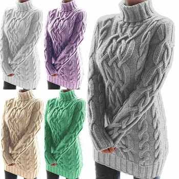 OEM aasta Sügisel, talvel soe kõrge krae sweaterdress naiste kudumid paksenenud kaks revääridega retro pikk varrukas kampsun kleit