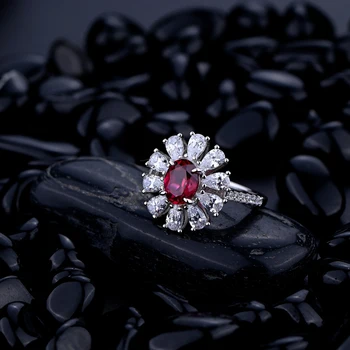 OEVAS 925 Sterling Hõbe 6*8mm Ruby Kõrge Süsiniku Diamond Flower Rõngad Naiste Vahuveini Pulmapidu Kaunid Ehted Kingitus