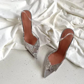 OIMG Läbipaistev PVC Naiste Sandaalid Uued Naiste Kinga Liblikas Crystal Decor Zapatos De Mujer Zapatos Pikad Varba Kõrged Kontsad on Seksikad 18439