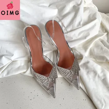 OIMG Läbipaistev PVC Naiste Sandaalid Uued Naiste Kinga Liblikas Crystal Decor Zapatos De Mujer Zapatos Pikad Varba Kõrged Kontsad on Seksikad
