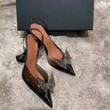 OIMG Läbipaistev PVC Naiste Sandaalid Uued Naiste Kinga Liblikas Crystal Decor Zapatos De Mujer Zapatos Pikad Varba Kõrged Kontsad on Seksikad