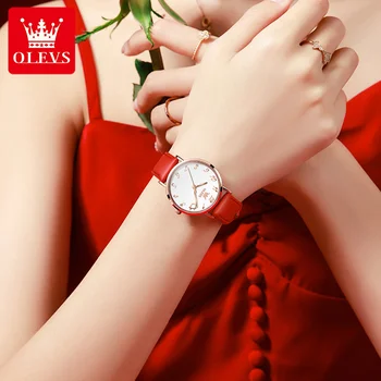 OLEVS Jaapan Liikumise Naiste Quartz Watch araabia numbritega Lihtne Lugemine PU Nahast Rihm Lady Lihtne Ultra-õhuke Käekell