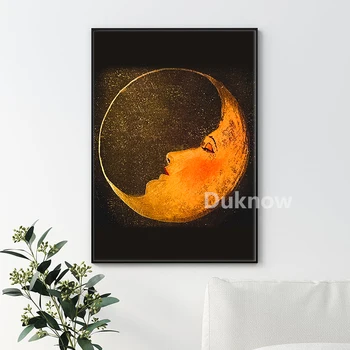 Oteria La Luna Vintage Plakat Lõuendile Maali Poolkuu Seina Art Pilt Antiik-Moon Nägu Prindib Elutuba Home Decor 139534