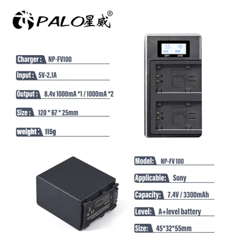 PALO Originaal NP-FV100 NP-FV100 FV100 Akud + LCD USB Charger Sony NP-FV30 NP-FV50 NP-FV70 SX83E SX63E FDR-AX100E AX100E