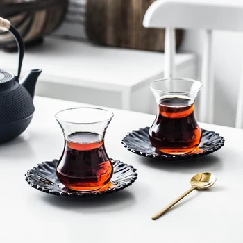 PASABAHCE Türgi Musta Tee Cup & Alustass Määrab Vee Tilk Kohvik Bohea Teacup Espresso Kohvi Plaadi Komplekt kuumuskindlast Klaasist Trummel 6820