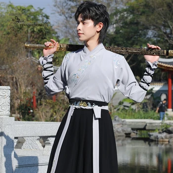 PLUSS SUURUS Traditsiooniline Hanfu Naine Vana Vehkleja rahvatantsu Riided Vestido Liiv-Hiina Martial-Arts Cosplay Kostüüm (Ülikond)