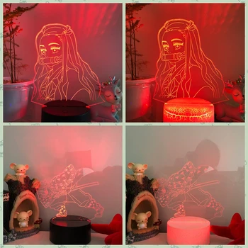 PMMA 3D LED Night Light ANIME Kamado Nezuko Tabel Lamp Mitme Värvi Sõbrad Demon Slayer Lamp