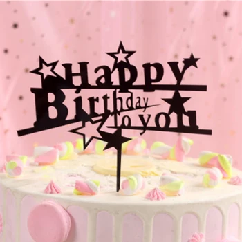 Palju õnne Sünnipäevaks Akrüül Cake Toppers Mustad Tähed Lihtne Küpsetamine Kook Torukübar for Kids Sünnipäeva CupCake Kaunistused Tarvikud