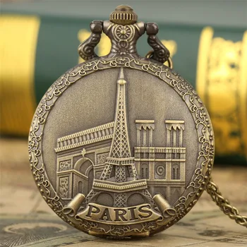 Pariisi Eiffeli Torn Pronks Kvarts taskukella araabia Numbritega Dial Ripats Kaelakee Vaadata Retro Kampsun Kett Kingitused 139140