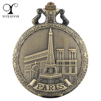 Pariisi Eiffeli Torn Pronks Kvarts taskukella araabia Numbritega Dial Ripats Kaelakee Vaadata Retro Kampsun Kett Kingitused