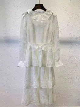 Parima Kvaliteediga Naiste Kleit 2021 Kevadel Pulmapidu Daamid Allover Peen Tikand Pikad Varrukad Kuhjuvate Ruffle Kleit Valge