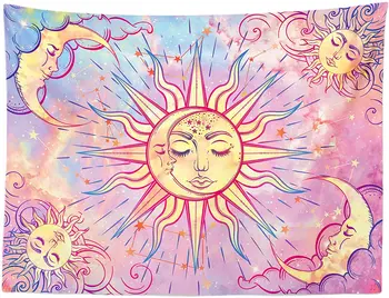 Pastell Roosa Vaip Mystic Taevane Päike ja Kuu, Tähed Seinale Riputamiseks