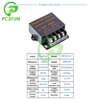 Pcbfun Auto LED-Samm Ette DC Converter Pinge Regulaator Reduktor Auto 24V, et 12V 5A 60W Converter Regulaator Toite Buck Moodul 58361