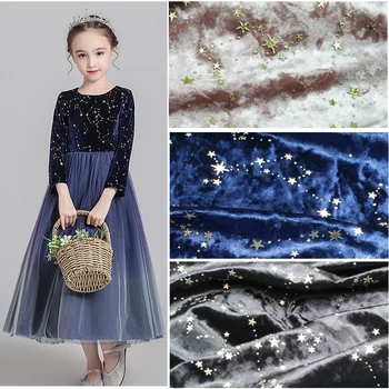 Pehme Sinine Glitter Pruunistavate Tähed Purustatud Velvet Kangast Kleit Kangast, mille Arvesti, Roosa, Must 145cm Lai