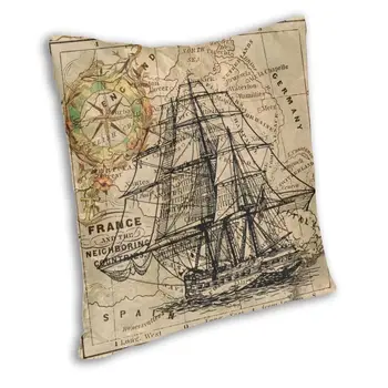 Pehme Vintage Pirate Laeva Madrus Antiik Maailma Kaart Visata padjapüür Teenetemärgi Kohandatud Padi 45x45 Pillowcover Diivan