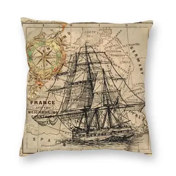 Pehme Vintage Pirate Laeva Madrus Antiik Maailma Kaart Visata padjapüür Teenetemärgi Kohandatud Padi 45x45 Pillowcover Diivan