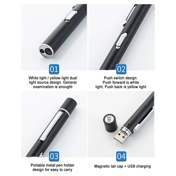 Pliiatsi Kerge USB Laetav Meditsiini-Taskulamp LED Kollane Valgus Valge Valguse Allikas Õpilane Pen Lamp