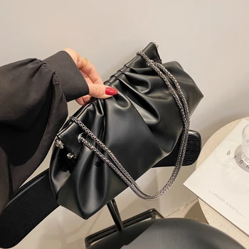 Plisseeritud Crossbody kott 2021 Suvel Uus kvaliteetne PU Nahast Naiste Disainer Käekotis Luksus brändi Õla Kott Pilves