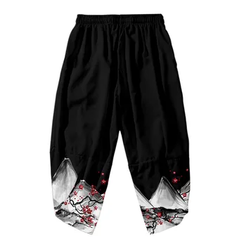 Pluss Suurus 6XL Jaapan Kraana Lill Trükitud Streetwear Hip-Hop Haaremi Püksid Meestele Üheksa Punkti Vabaaja Püksid Jogger Püksid