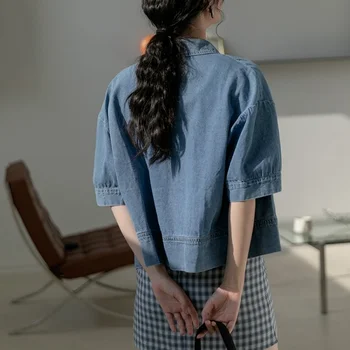 Pluss Suurus Basic Jakid Naiste Denim Retro Mood Suvel Streetwear Tahke Korea Põllukultuuride Vabaaja Harajuku Ülerõivad Lihtne Lahti