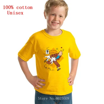 Poisid/Tüdrukud lähevad Tintini Koomiksi Print T-särk Lapsed Suvel Lühikesed Varrukad Tops Baby Puuvill Naljakas Tshirt 2021 Hot Müük 143360