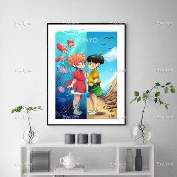 Ponyo Kalju Miyazaki Hayao Plakat Ghibli Seina Art Pilt Koomiks, Plakat Trükkida Lõuendile Maali Kodu Kaunistamiseks Raam 151625