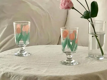 Portsble Veini Klaas Lõuna-Korea Niši Ins Retro Vähe Daisy Tulbi Vee Klaasi Pokaalilaadse Mahla Romantiline Klaas Mahla Tass