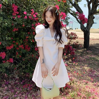 Prantsuse Lühikesed Varrukad Elegantne Armas Kleit Naine 2021 Suvel Caasual Mini-Kleidid Naistele Pool Ühes Tükis Kleit Korea Fashion Stiilne