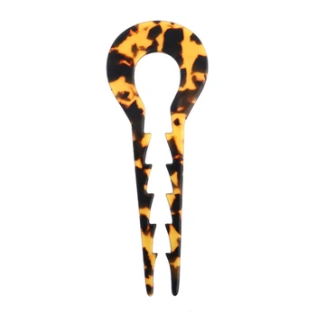 Prantsuse Stiilis Vintage U-Kujuline Juuksed Kinni Kahvel Klipp Laineline Hammaste 2 Prongs Leopard Selluloidi Atsetaat Updo Chignon Pin 066F