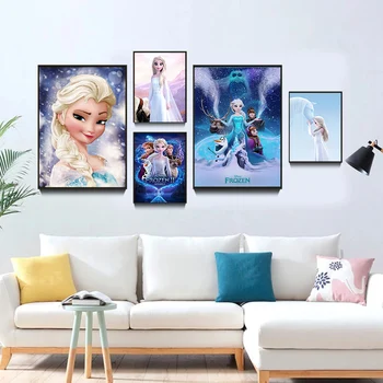 Printsess Anna Elsa Lõuend Värvimine Disney Filmi KÜLMUTATUD Joonis Plakatid, Prindid Seina Art Pilt elutuba Kodu Kaunistamiseks 160330