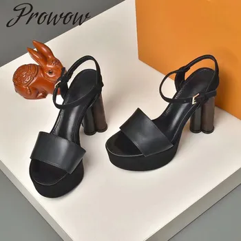 Prowow Uus Suvi Pehmest Nahast Platvorm Luksus Brändi Sandaalid Avatud Varvas Kõrge Kontsaga Kingad Naistele Zapatos Mujer