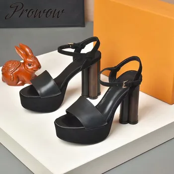Prowow Uus Suvi Pehmest Nahast Platvorm Luksus Brändi Sandaalid Avatud Varvas Kõrge Kontsaga Kingad Naistele Zapatos Mujer