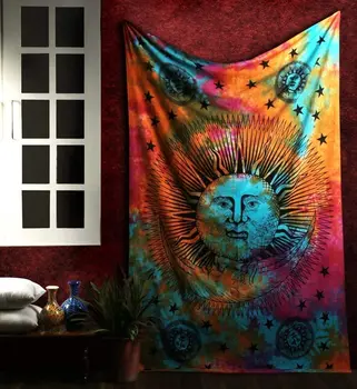 Psühhedeelne Sun Moon Tie Dye Mandala Tapestry Hipi Hipi Taevalik Seina Riputamise India Bohemian Seinavaibad Boho Wall Decor
