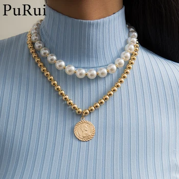 PuRui Vintage Multi-layer Mündi Ripats Kaelakee Mood Pearl Ümmargune Pall Helmed Keti Portree Paksu Kett Kaelakeed Ehted