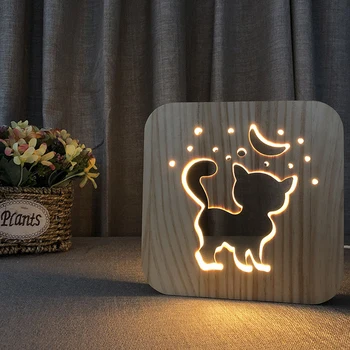 Puidust Koer Käpa Lamp Laua Lamp Lapsed Magamistoas 3D Teenetemärgi Tabel Lamp Laste LED Creative USB-Öine Valgus