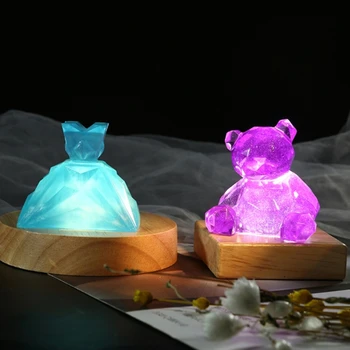 Puidust LED Display Stand 3D Nightlight Ring Baas Crystal Glass Ball Kodu Kaunistused Sünnipäeva Kingitused