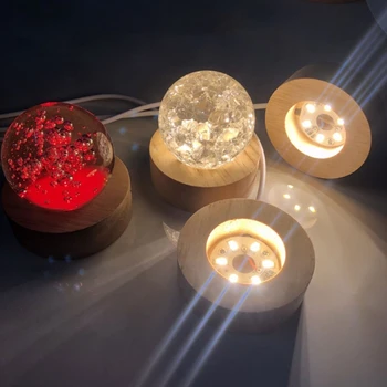 Puidust LED Display Stand 3D Nightlight Ring Baas Crystal Glass Ball Kodu Kaunistused Sünnipäeva Kingitused