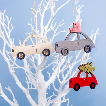 Puidust Maalitud Väike Auto Jõulud Ripats Creative Christmas Tree Tilk Kaunistused Akna Ekraani Xmas Pool Decor Lapsed Kingitus Mänguasi