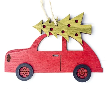 Puidust Maalitud Väike Auto Jõulud Ripats Creative Christmas Tree Tilk Kaunistused Akna Ekraani Xmas Pool Decor Lapsed Kingitus Mänguasi