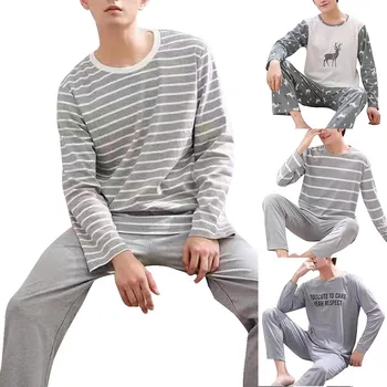 Puimentiua Meeste Puuvillased Pidžaamad Kirja Triibuline Sleepwear Cartoon Pajama Komplekti Vabaaja Sleep&Lounge Pidžaamad Pluss Suurus 2XL Pijama