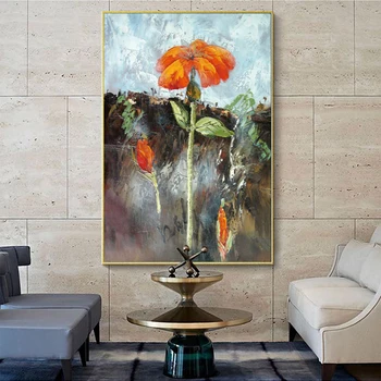 Punane Lill, õlimaal Trükitud Lõuend Trükib Maastiku Seina Art Pilte elutuba Home Decor Kuldne Sisekujunduses
